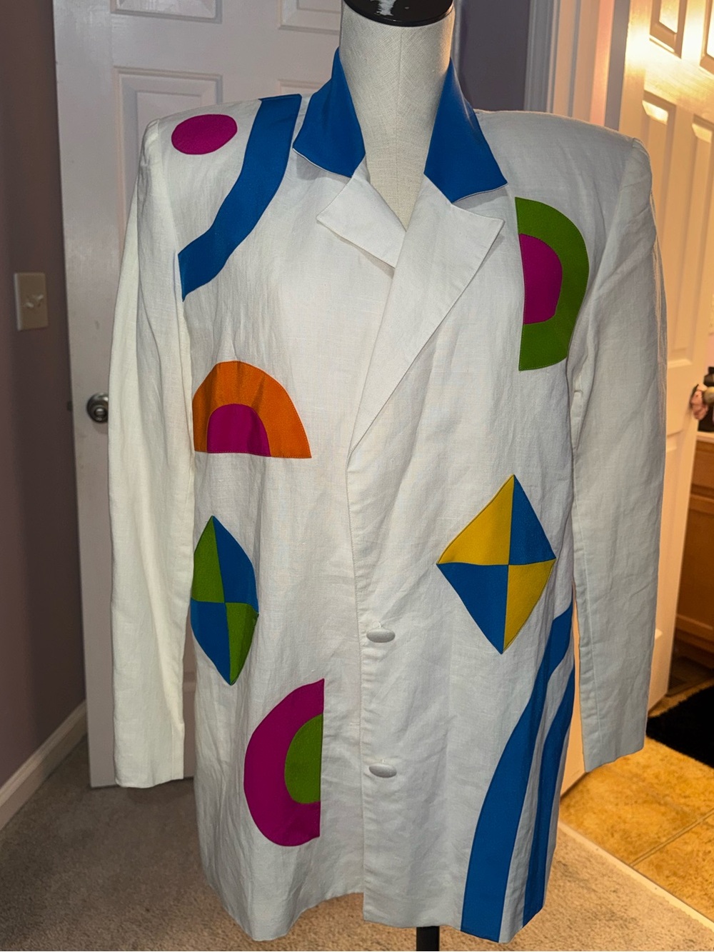 Vintage Adam Douglass Adrianna Papell Geometric Art Blazer Jacket L 90s